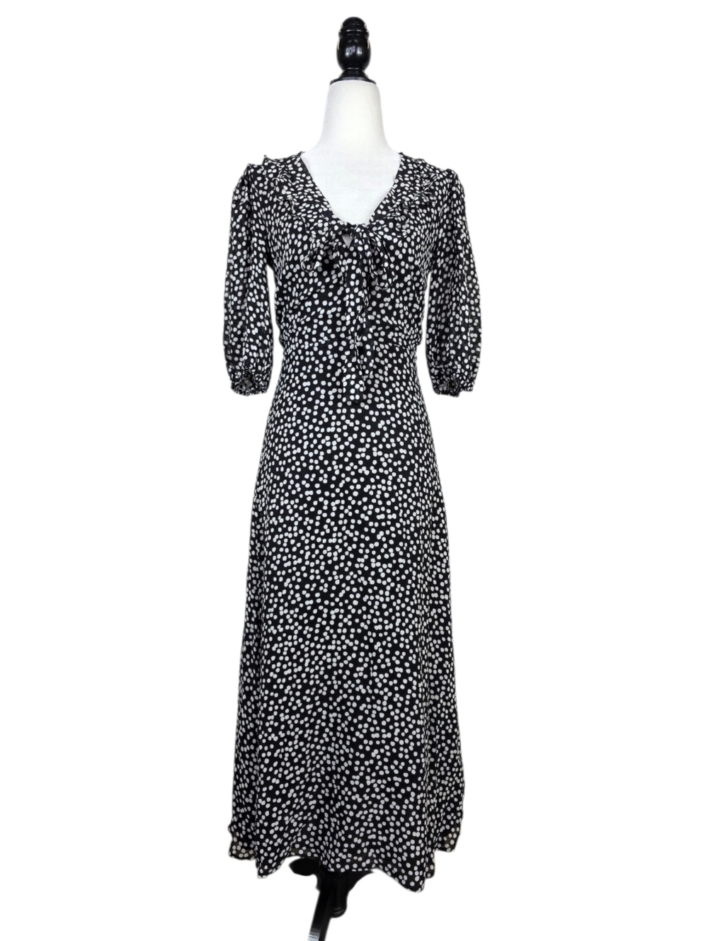 Reformation  Polka Dot ruffle and Tie front Midi Dress BNWOT